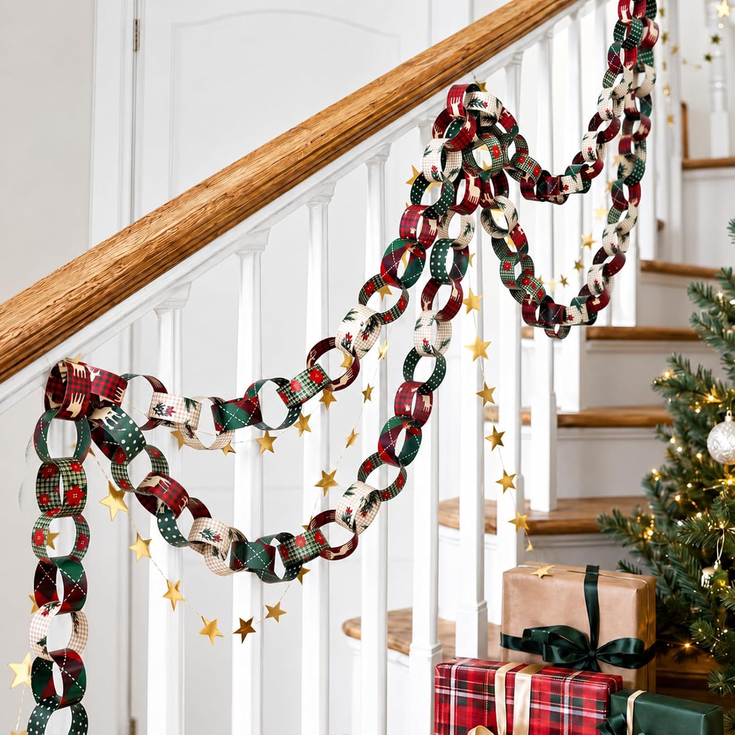 Eaasty 602 Pcs Christmas Paper Chain Kit Double Sided Paper Strips