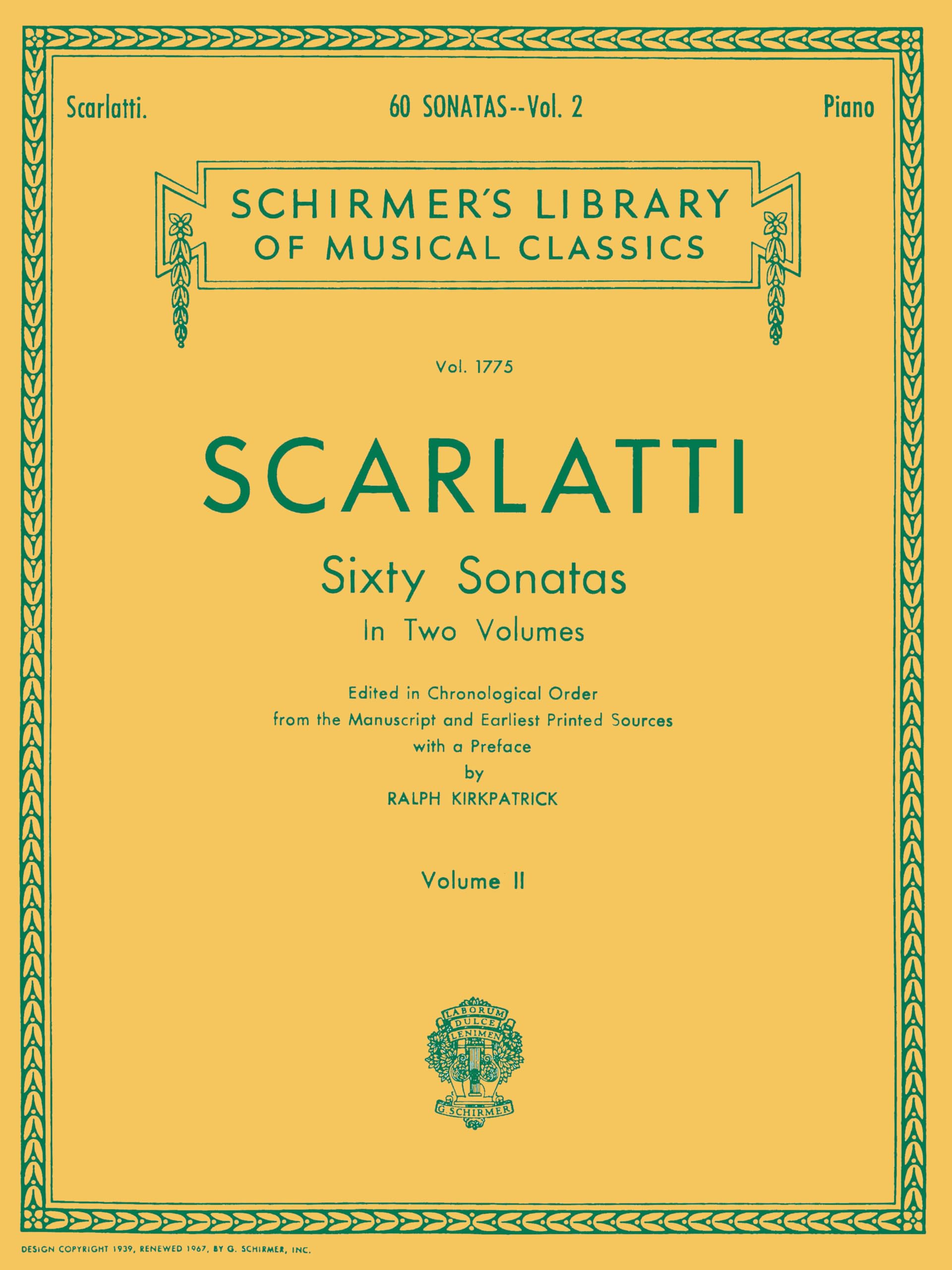 Domenico Scarlatti Sixty Sonatas Volume Two Pf: Schirmer Library of Classics Volume 1775 Piano Solo