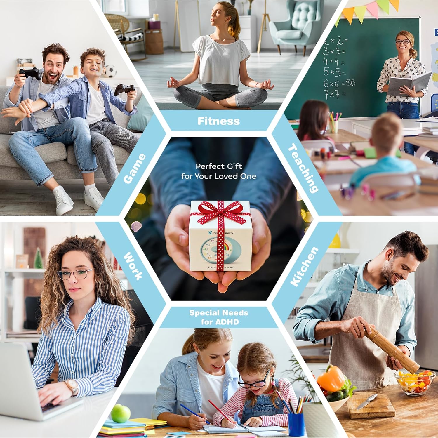 Visual Timer for Kids, 60-Minute Countdown for Classroom Office Kitchen, Desk Timer Kids Time Management Tools with Silent Operation, Pomodoro Timer Rainbow Pattern Purple