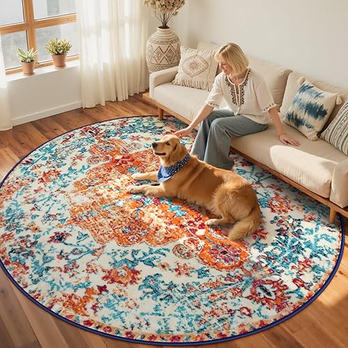 Miniatura 182 de Lahome Alfombra bohemia con medallón floral de 3 x 5 pies, suave, impresa, para baño, cocina, entrada, vestíbulo, vintage, antideslizante, lavable