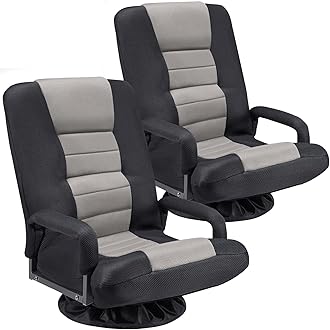 Swivel Floor Gaming Chair w/Armrests, 2 Pack Folding Video Reclining Sofa w/6 Adjustable Position, Padded Backrest & Cushion, Lazy Lounger Couch for E-Sports, Reading, Relaxing, Grey