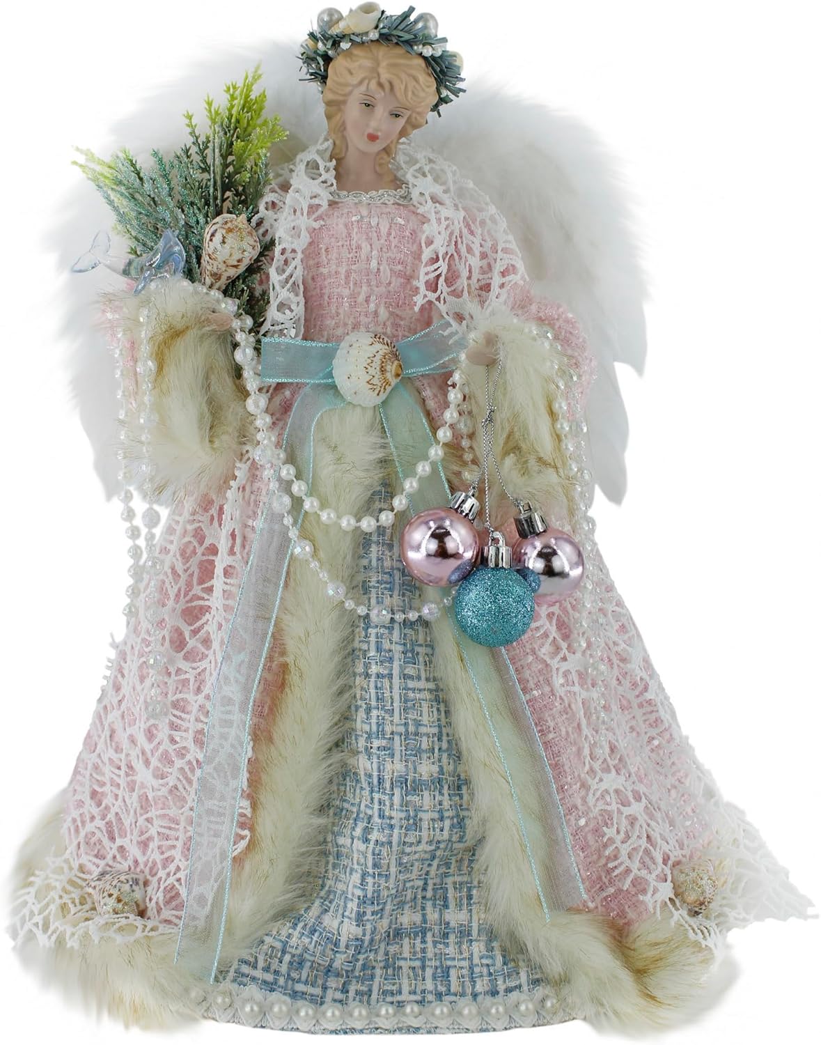 14" Pink & Blue Cloud Coastal Angel Christmas Tree Topper or Table Top 514410