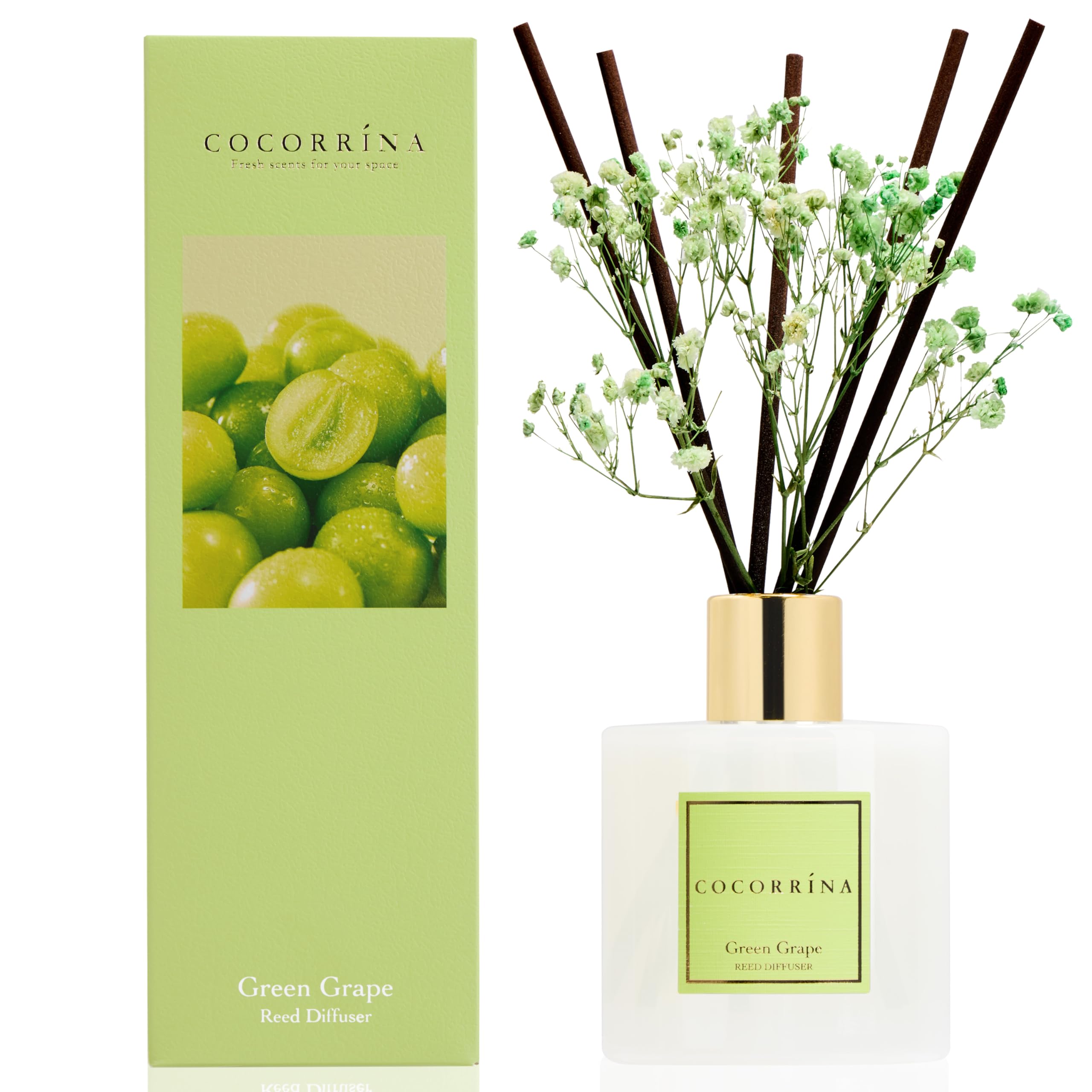 COCORRÍNA Reed Diffuser - Green Grape 200ml Scented Diffuser with 8 Sticks Home Fragrance for Bedroom Bathroom Living Room, Home & Office Decor — image 1