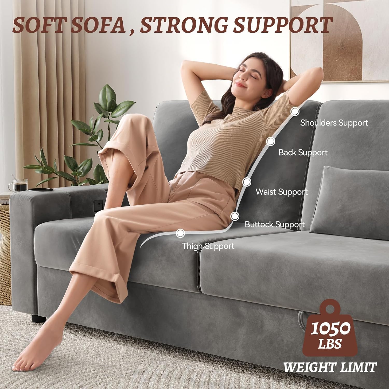 COPIAE 88 Inch Modern Larger Sofa, Velvet Recliner Couch with Storage, Charging Ports, Side Piano Key Design, Comfy Heightened Backrests, Easy Installation, Oversize Sofas with Pillows for Living Room