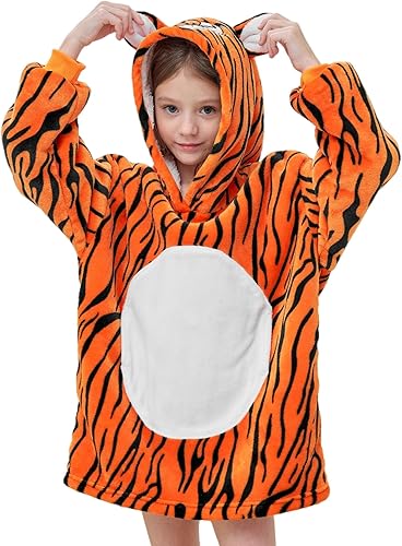 ZAJIO Manta con capucha para niños pequeños de 2 a 6 años, de gran tamaño, con capucha, lindo animal, súper suave, cálida, sherpa, con bolsillos,