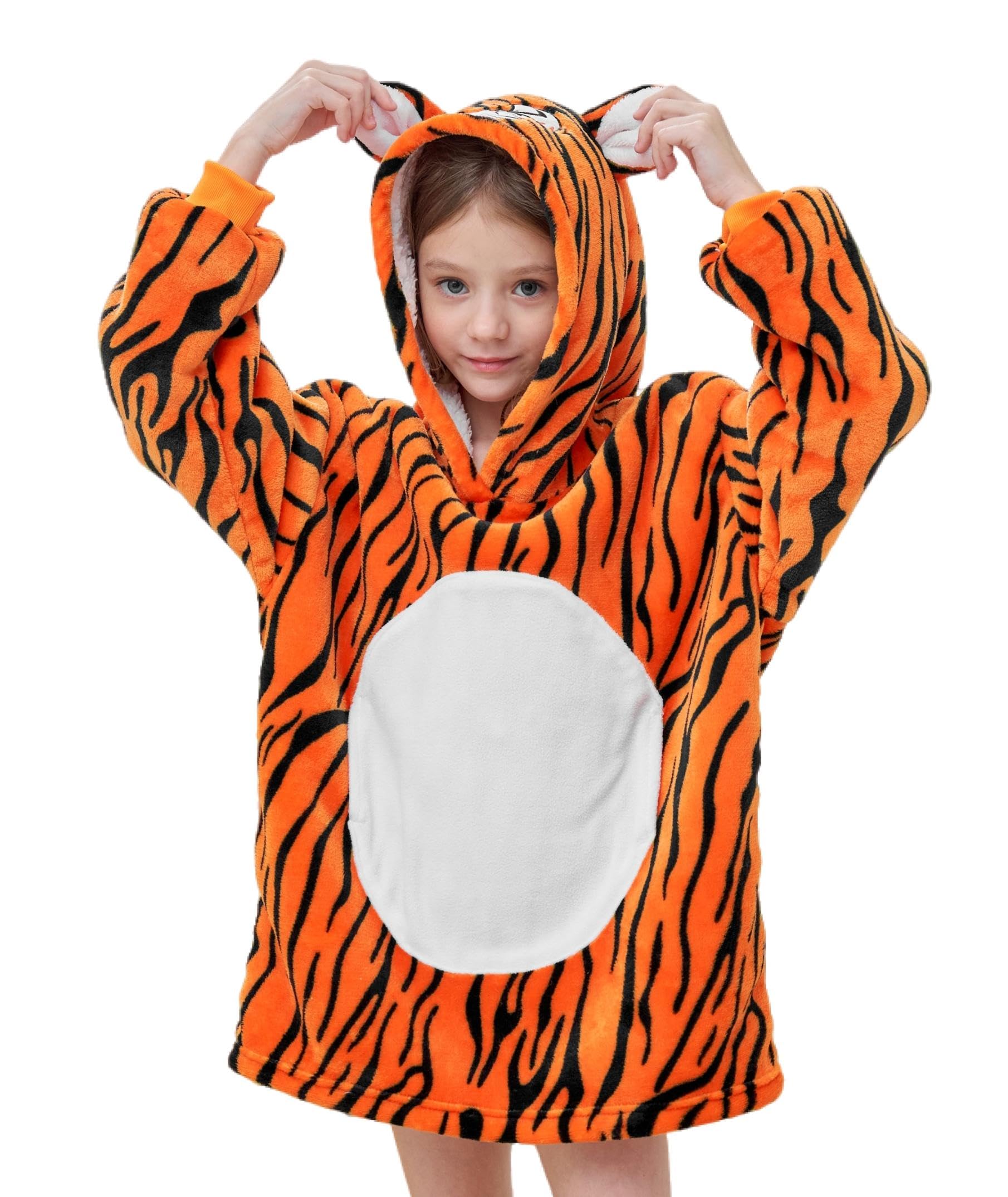 Photo 1 of ZAJIO Wearable Blanket Hoodie for Kids Toddlers 2-6YR Oversized Wearable Hooded Blankets Cute Animal Super Soft Warm Sherpa with Pockets Tiger Tiger Kids 2-6YR