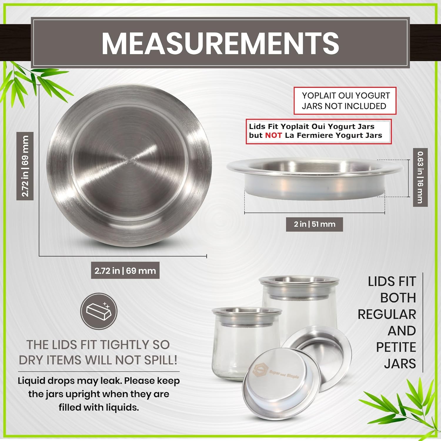 Oui Yogurt Jar Lids | Choose from Bamboo Designs, Silicone, or Metal, 4-24 pieces | Lids for Oui Jars | Oui Yogurt Lids | Yogurt Jar Covers for Regular & Petite Oui Pots - Stainless Steel 4 piece set - Image 4