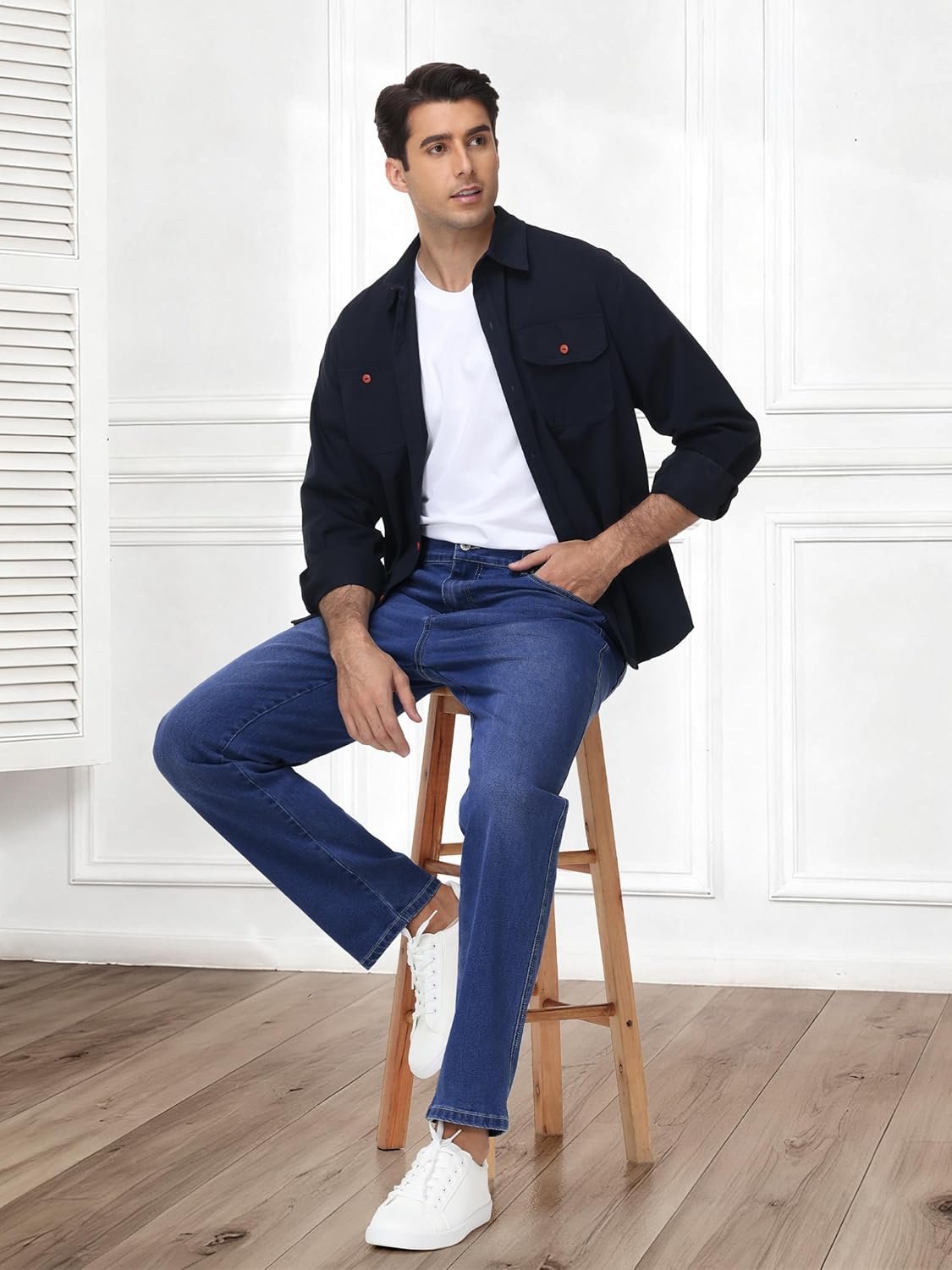 SEVEGO Tall Men's 34"/36"/38" Inseam Jeans Relaxed Fit Elastic Waist Straight Leg Stretch Denim Pants - Image 8