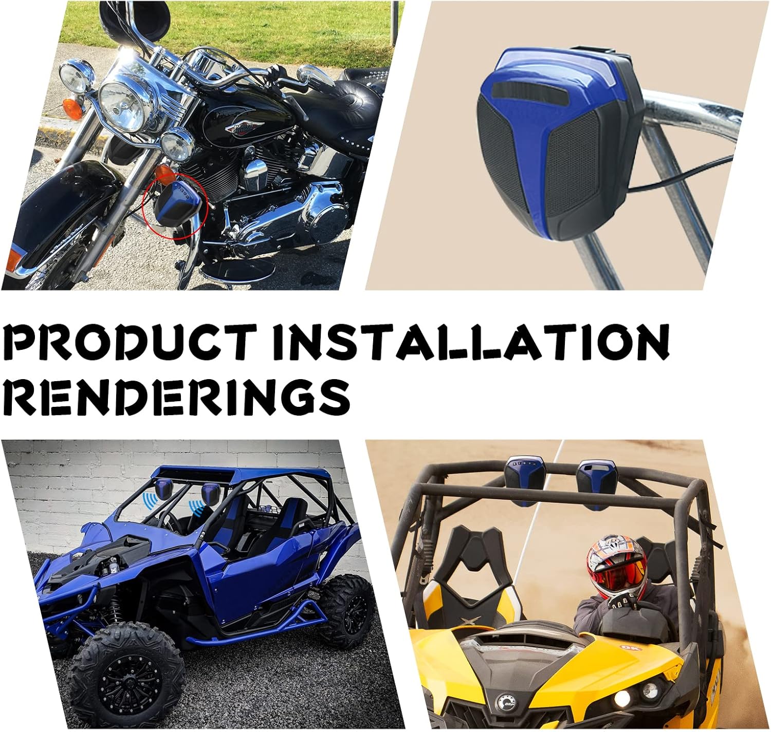 1Pair ATV UTV Speaker System with LED Blue Light Waterproof All-in-One 1"-1.5" Handlebar Mount MP3 Music Player Audio Amplifier System USB Speaker System for ATV UTV (MT486)