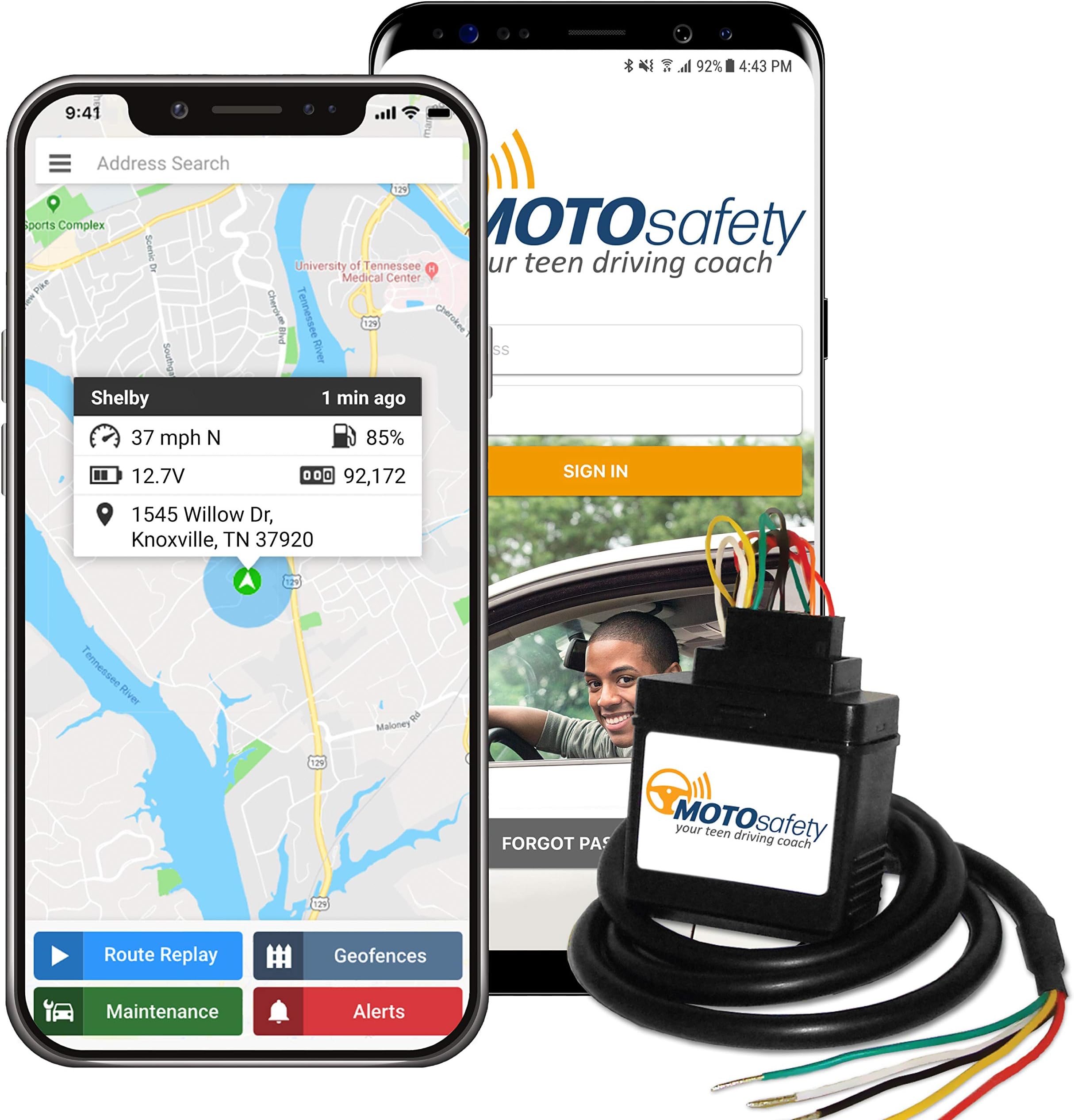 MOTOsafety OBD WIRED GPS Car Tracker, Vehicle Tracker and Monitoring System with Real Time Location GPS Reports, Auto Maintenance, Adults, Fleet, Parents, Teen, Elderly, 4G with Phone App