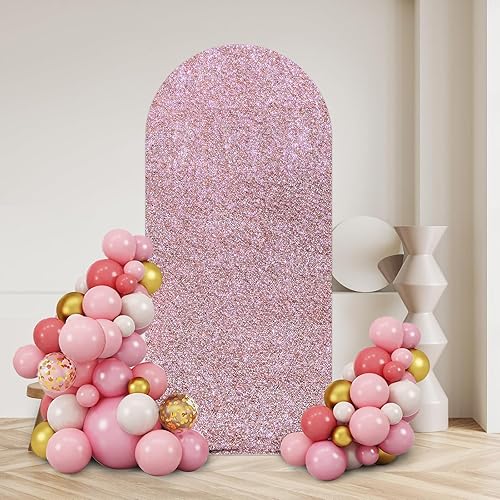 Miniatura 6 de Cubierta de arco de boda plateada brillante de 6 pies, cubierta de soporte de arco ajustable de 2 caras, cubierta de fondo de arco redondo metálico