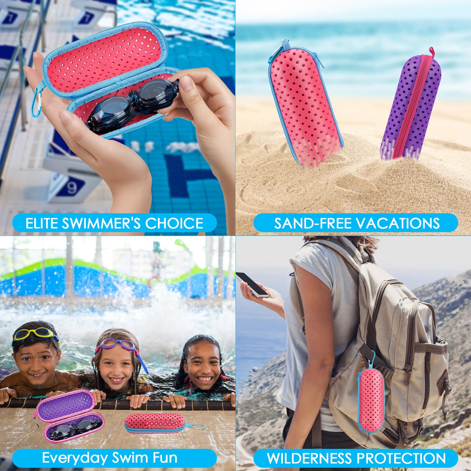 2 PCS Estuche para Gafas de Natación,Estuche de Transporte de EVA,Caja de Protección portátil para Gafas de Natación,Funda para Gafas de natación con hebillas de montañismo, Unisex