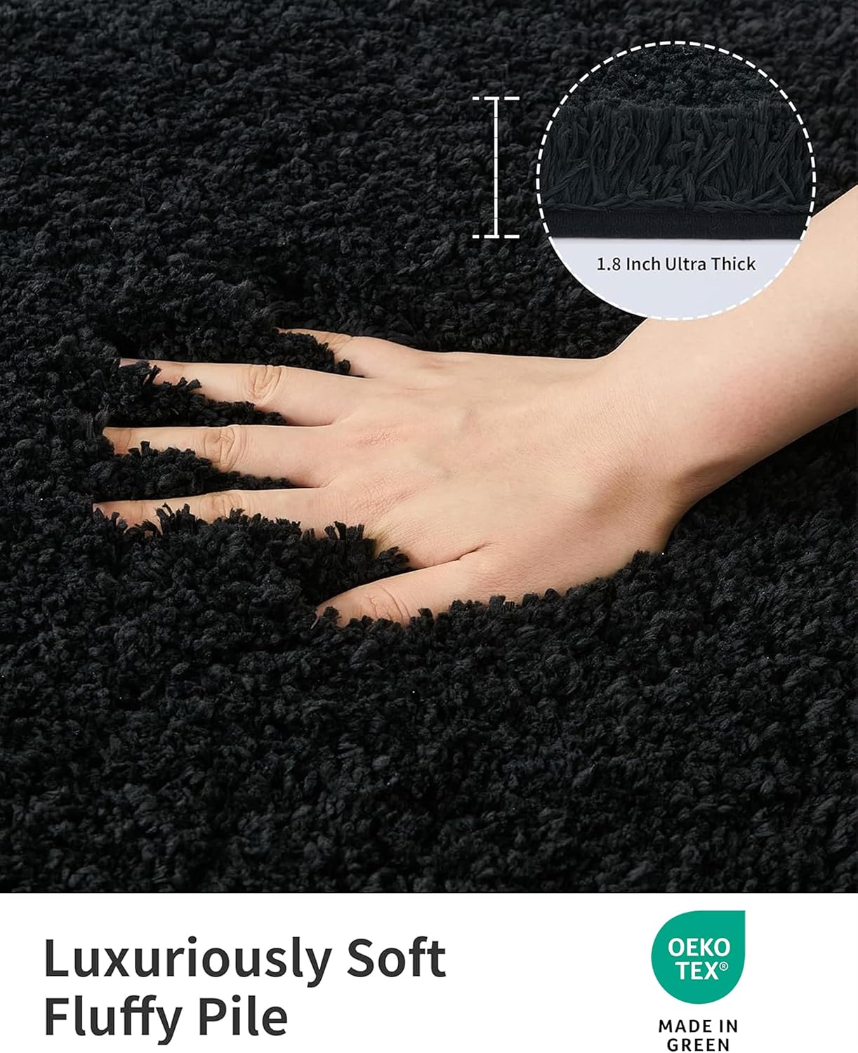 ILANGO Black Bathroom Rugs 36" × 24" Non Slip & Super Absorbent Extra Thick Soft, Washable Bath Mat for Floor, Microfiber Plush Shaggy Bath Rug with Rubber for Bathtub Shower Room Sink