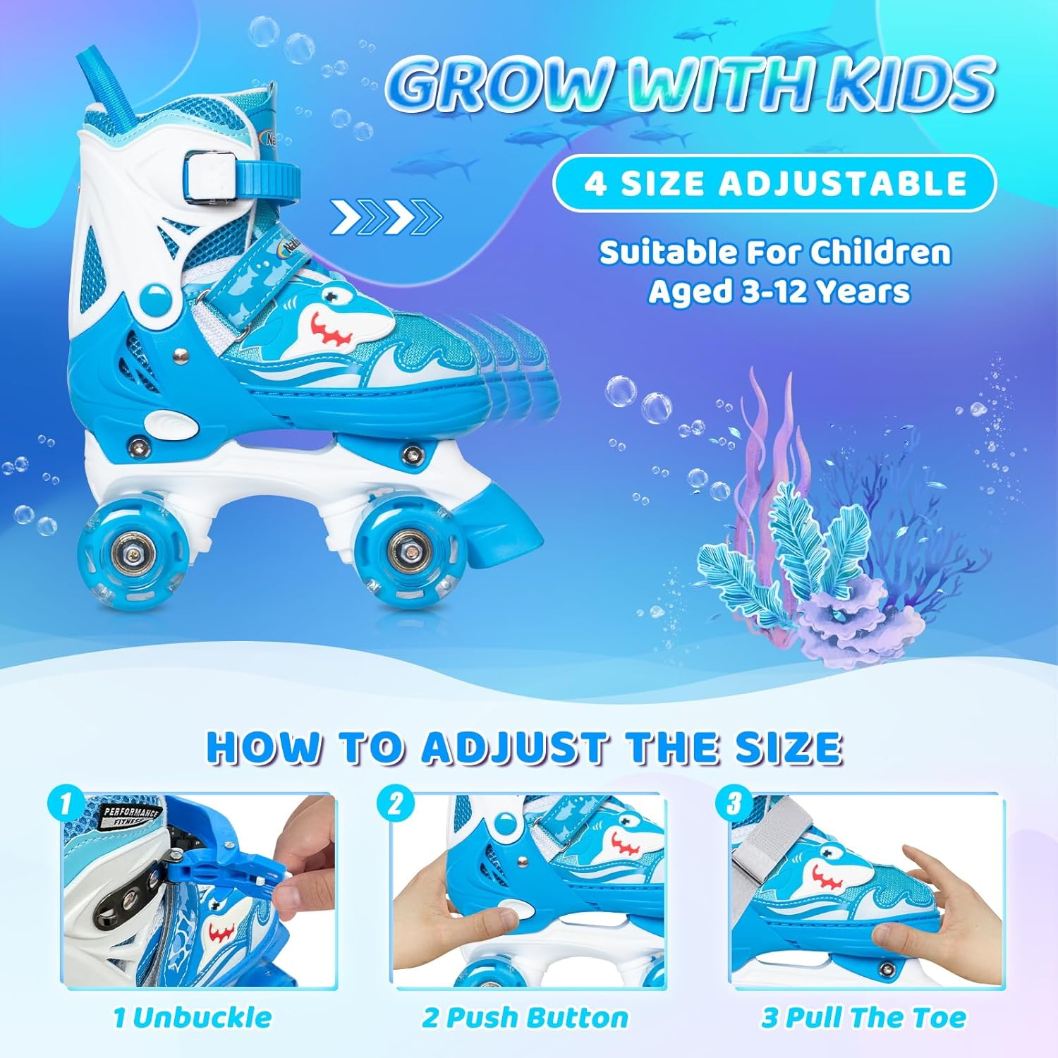 Nattork Roller Skates for Kids, Adjustable Light up Rollerskates for Girls Boys, Green Blue Purple Pink Skates for Toddler,Beginner Kids Roller Skates Indoor Outdoor