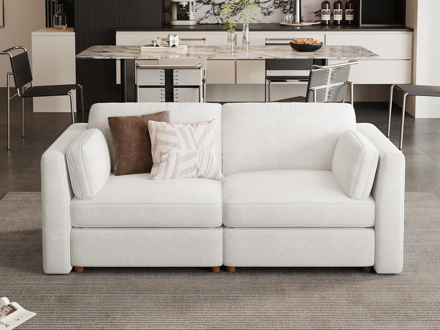 CUGOAO 83.5'' Oversized Loveseat, Couches for Living Room, Deep Seat Chenille Cloud Couch, Modular Sectional Sofa, Removable Cover, Modern Upholstered Sofa for Apartment, No Tool Install, Beige