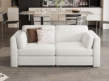 Oversized Modular Sectional Loveseat Sofa, Wide Deep Seat Cloud Couch, Large 2 Seater Modern Chenille Couches for Living Room, No Tool Assembly, Beige