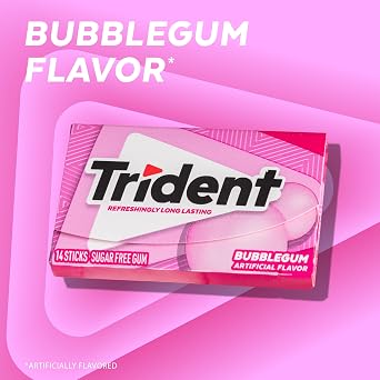 Trident Bubblegum Sugar Free Gum, Travel Accessories, 12 Packs of 14 Pieces (168 Total Pieces)