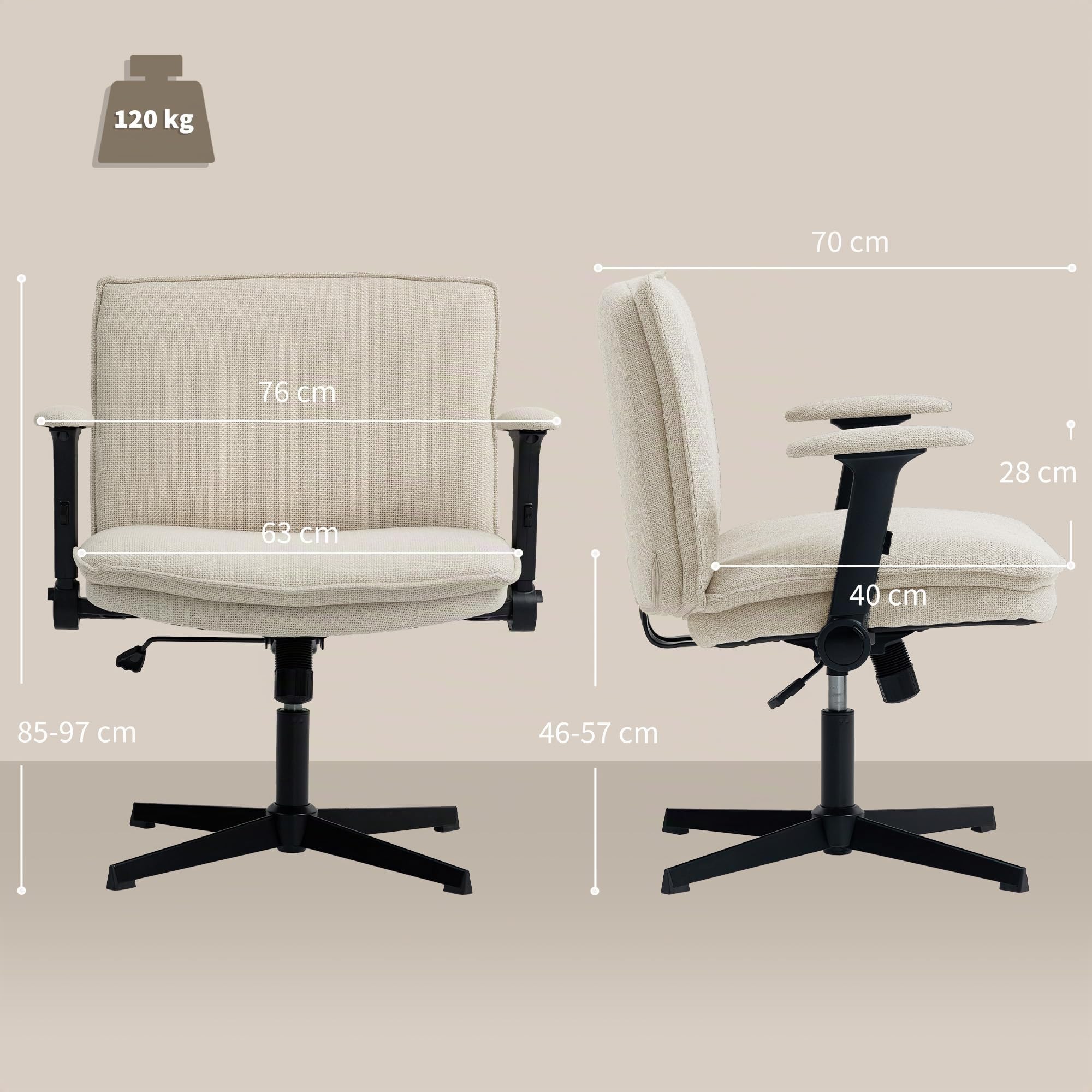 HOMCOM Sedia da ufficio a gambe incrociate senza ruote Crema