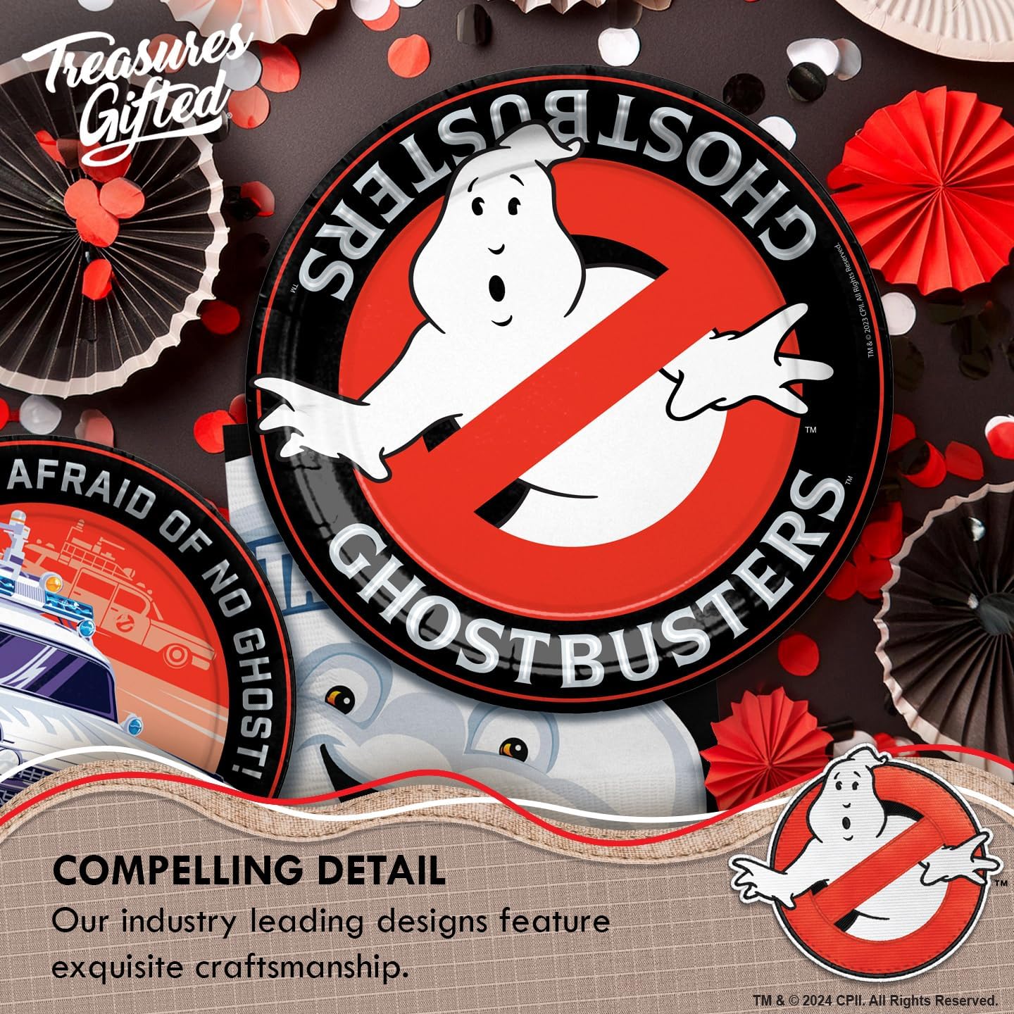 Treasures Gifted Officially Licensed Ghostbusters Party Decorations - Serves 24 Guests - Dinnerware Starter Set Ghostbusters Birthday Decorations - Ghostbusters Plates and Napkins
