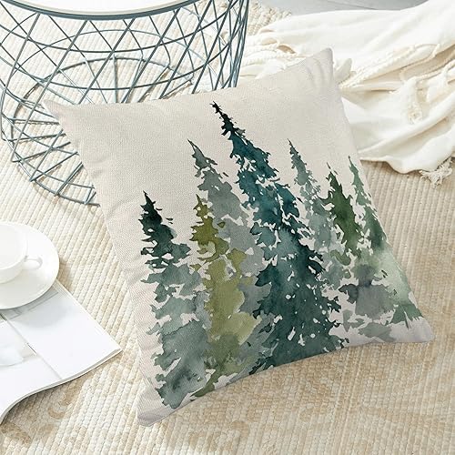 Miniatura 4 de Juego de 2 fundas de almohada navideñas de 18 x 18 pulgadas, diseño de Papá Noel, rayas rojas, de lino, estilo rural, de invierno, color rojo,