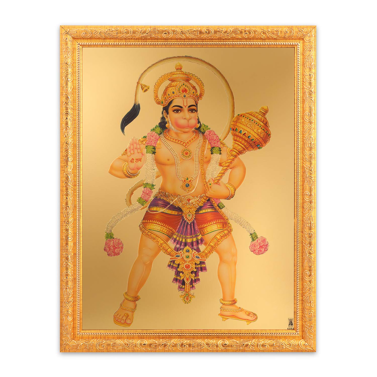 Hanumanji photo dorée cadre grand format pour sublimer votre coin autel