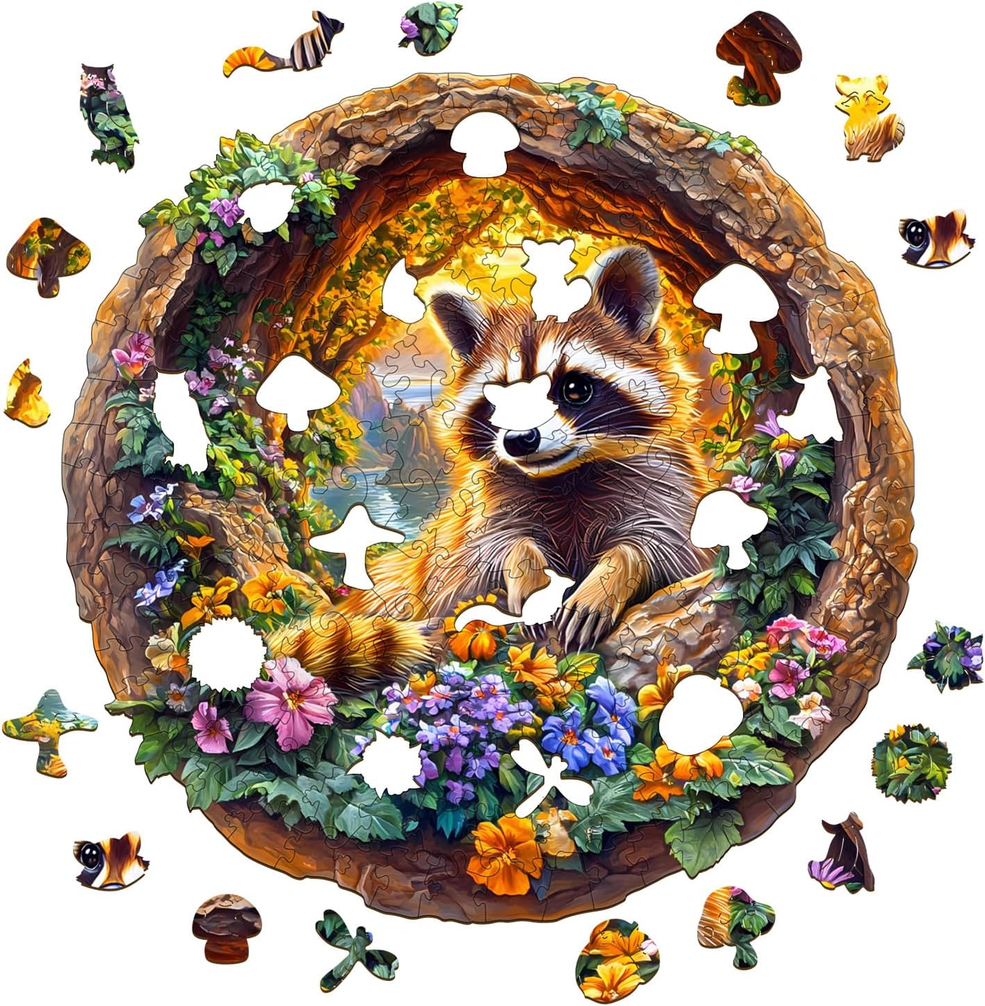 Jigfoxy Wooden Puzzles for Adults, Raccoon Wood Puzzles Adult, Unique Animal-Shaped Wooden Jigsaw Puzzles for Adults, Christmas and Thanksgiving Gifts for Family and Friends (L-13.4 * 13.3in-295pcs)
