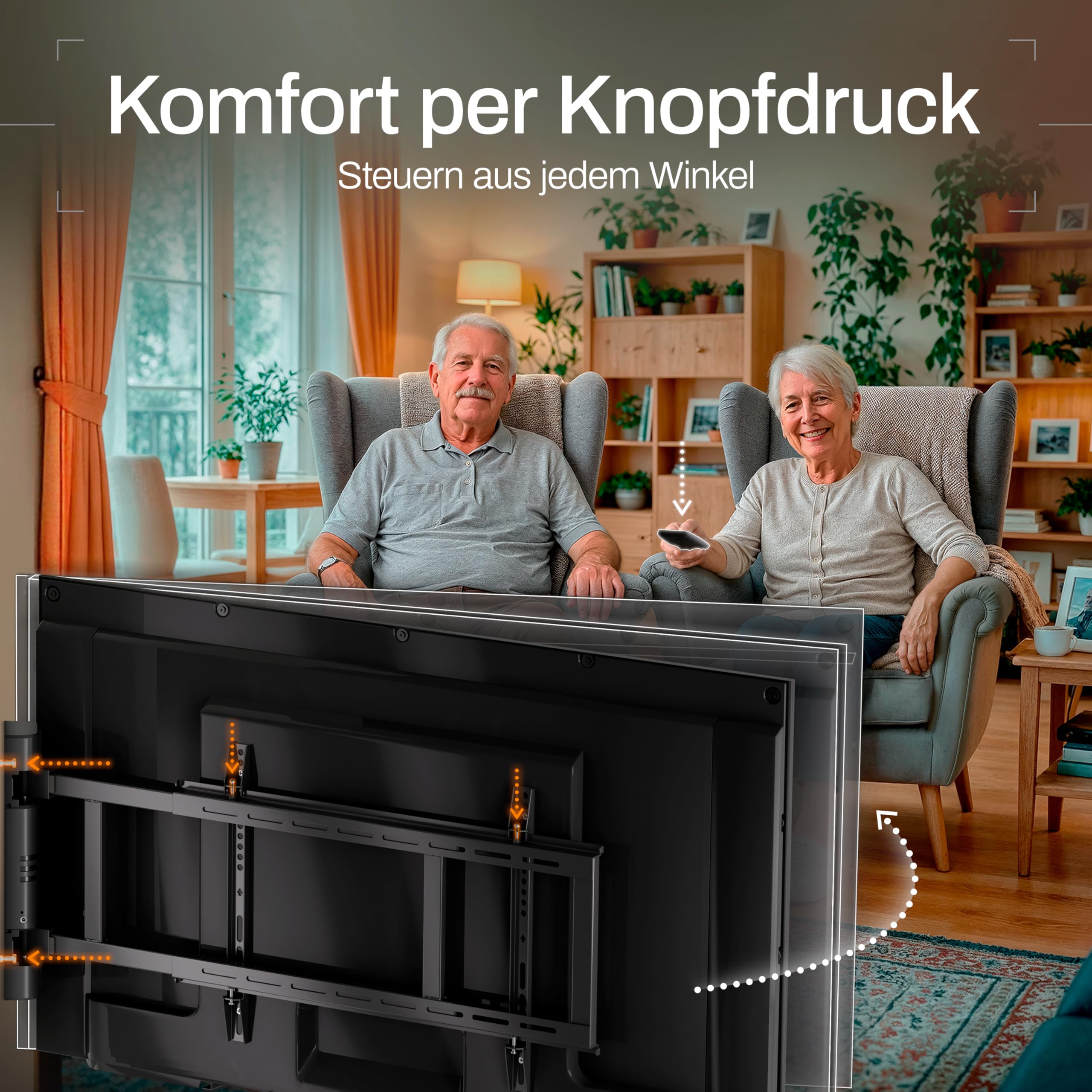 EasyLife elektrische TV-Wandhalterung 170° schwenkbar, VESA 600x400 Schwarz | 32-75", 50kg Tragkraft, 56mm ultraschlank, leiser Motor, Anti-Kollision, OLED/QLED/LCD TV, Monitor, Smartboard, Display