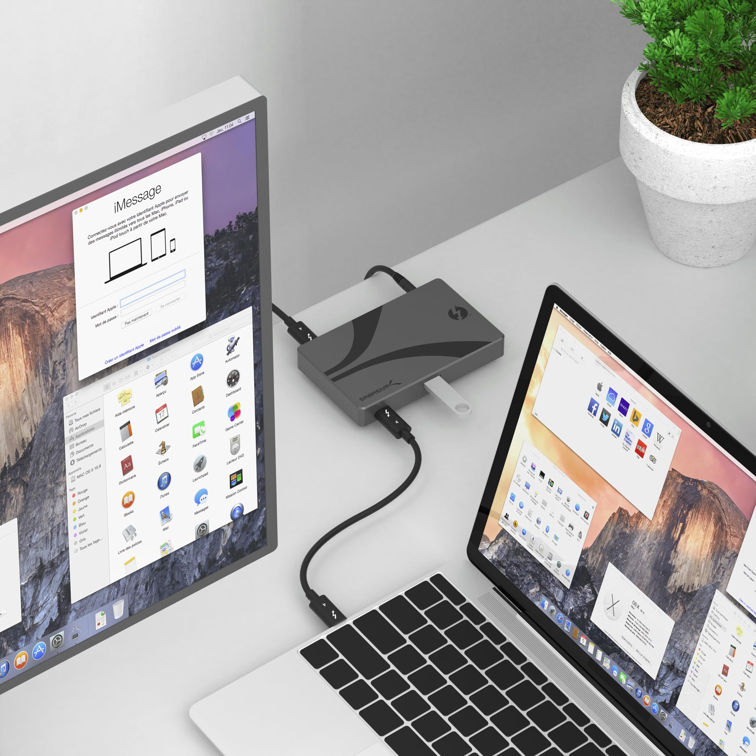 Hub Thunderbolt 4 SABRENT con ricarica a 60 W per laptop, dock USB C, supporta 2 monitor 4K 60 Hz o 1 4K 144 Hz, 5K 6K 8K @60 Hz (DSC) Cavo TB4 certificato incluso (HB-TBT4)