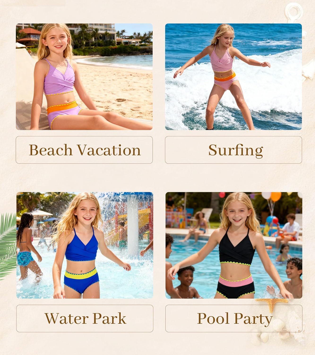 Kids4ever Girls Swimsuit 2 Piece Color Block Teen Bikini Sets with Adjustable Straps Bathing Suit Size 9-16Y - Image 6