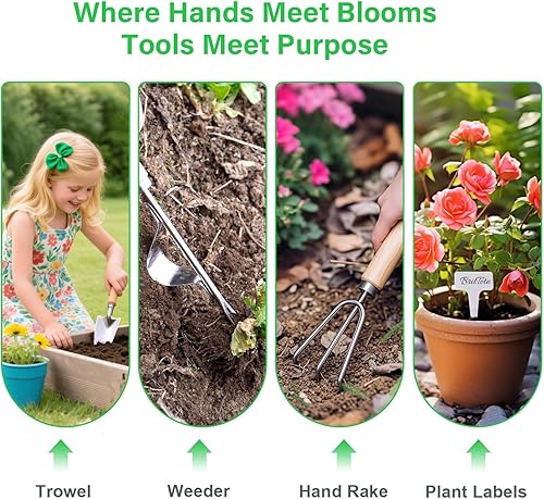 Miniatura 6 de Juego de herramientas de jardinería, 11 piezas resistentes a prueba de óxido suministros de jardín con asas ergonómicas y organizador de asas