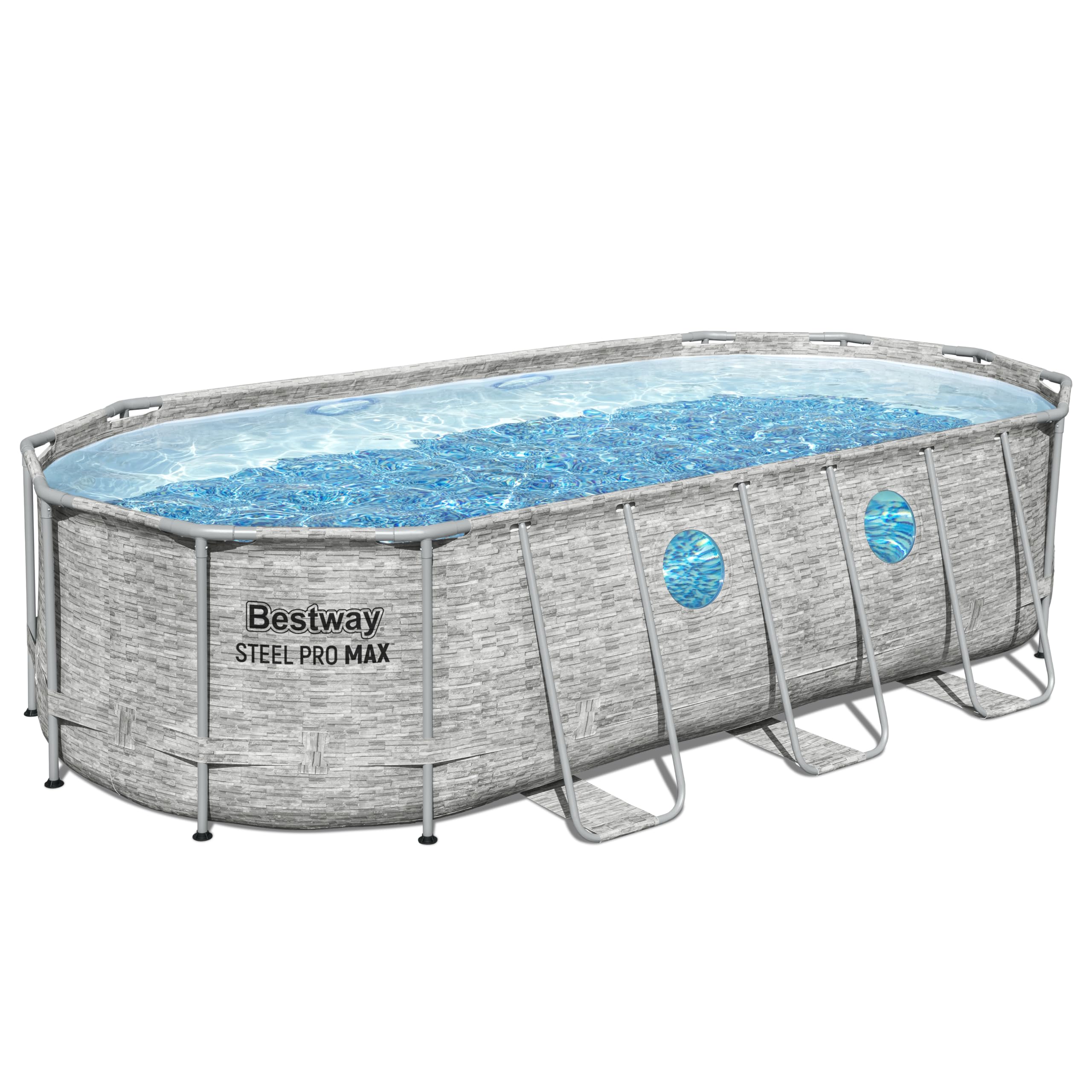 Bestway 56716-7 Set piscina fuori terra ovale Steel Pro MAX Splashview - 5,49 m x 2,74 m x 1,22 m, grigio effetto pietra