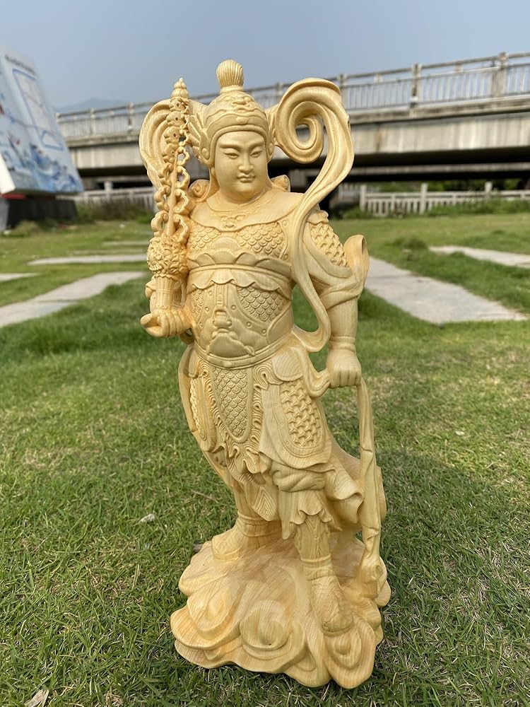 【セール中・新品】 韋駄天　荒彫り　総檜　台付　総高さ約46.5㎝　仏像　檜 kaiu-art_idtha20