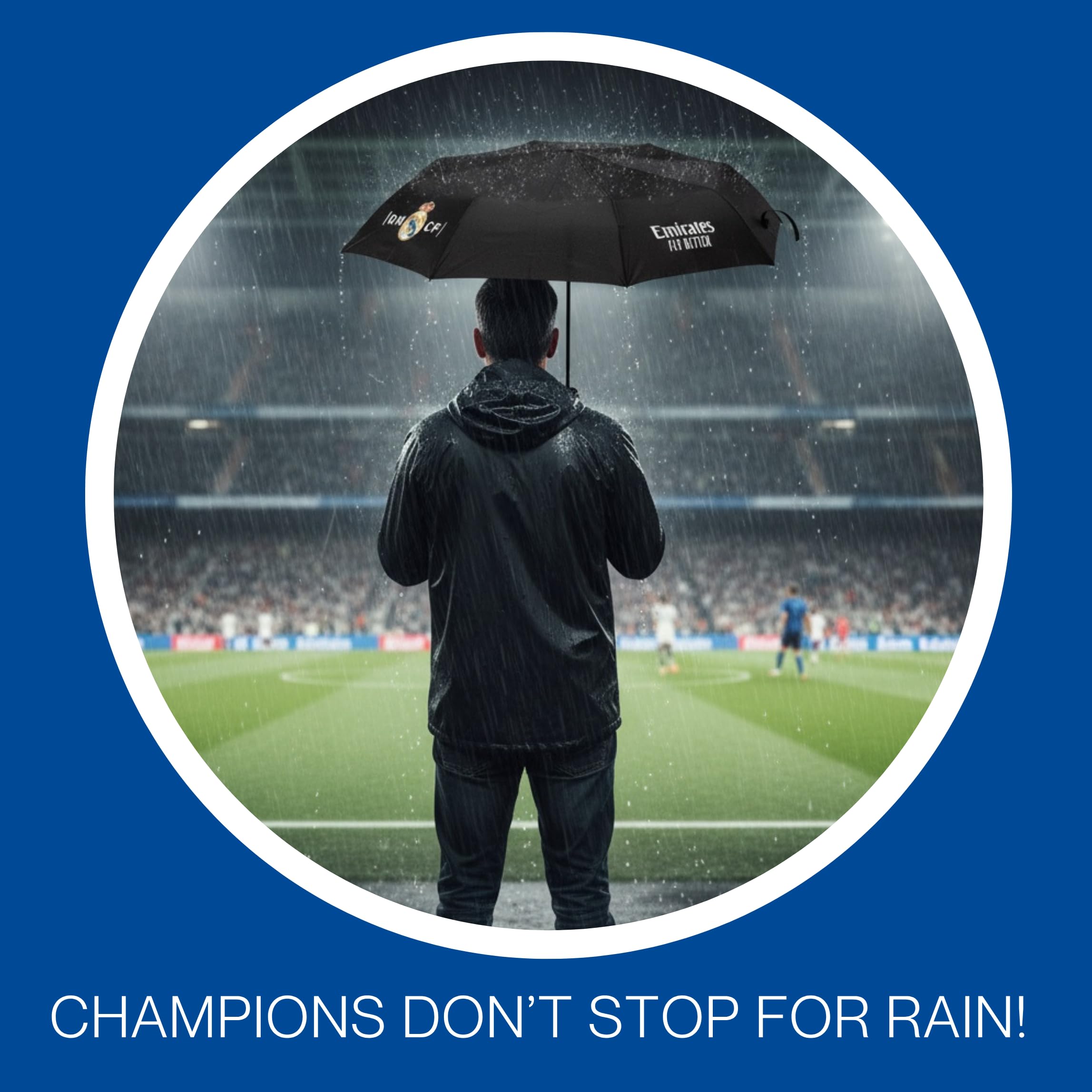 CF REAL MADRID Kompakter Faltregenschirm für Erwachsene, Hochfeste Konstruktion, Klassisches Design