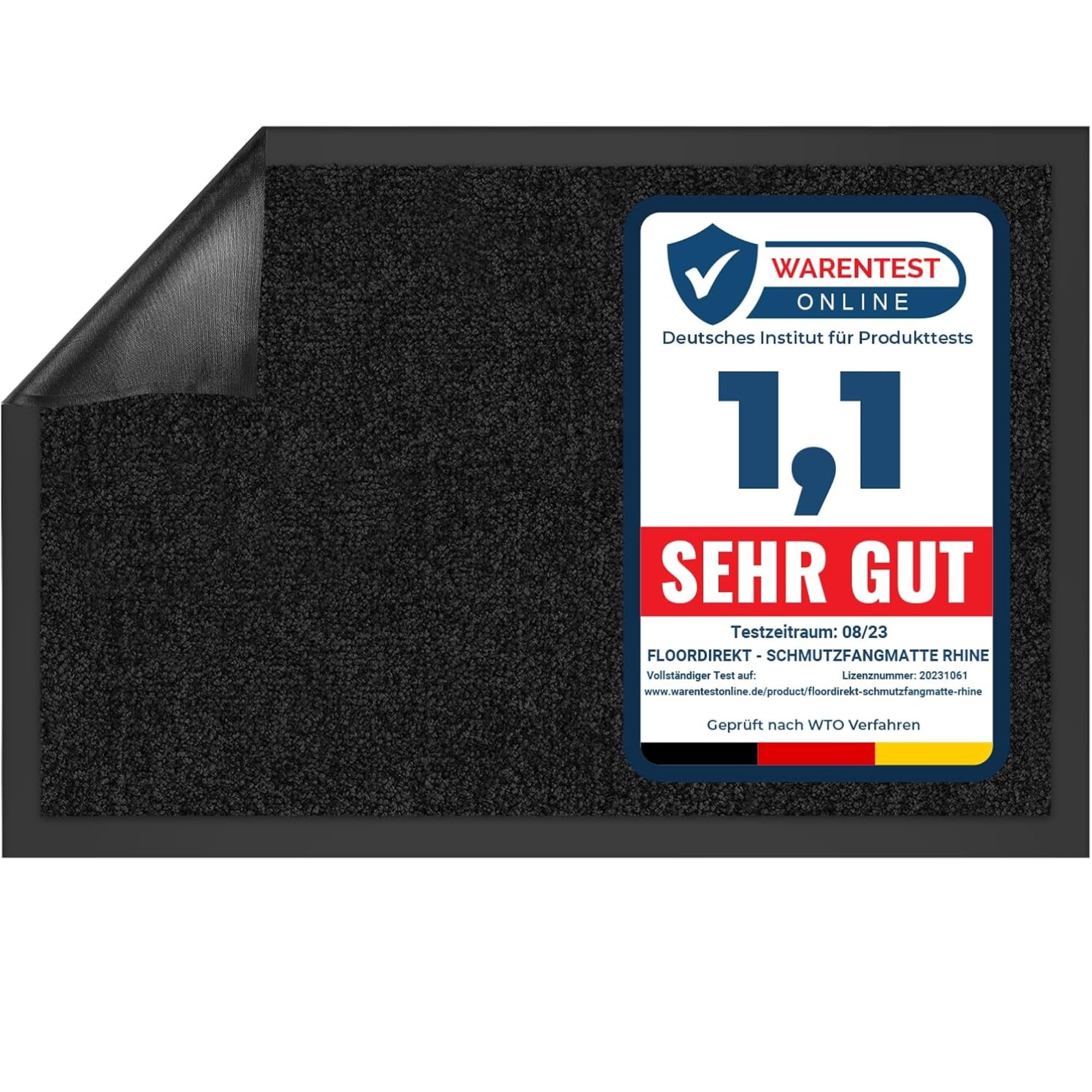 Floordirekt Schmutzfangmatte Rhine - waschbare & leistungsstarke Fußmatte - Sauberlaufmatte mit Rutschfester Rückseite - Türmatte für den Eingangsbereich (Schwarz, 200 cm x 200 cm)