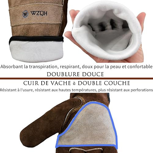 WZQH Leather Work Gloves for Men or Women.Gardening,Welding,Coffee-grey L - 2