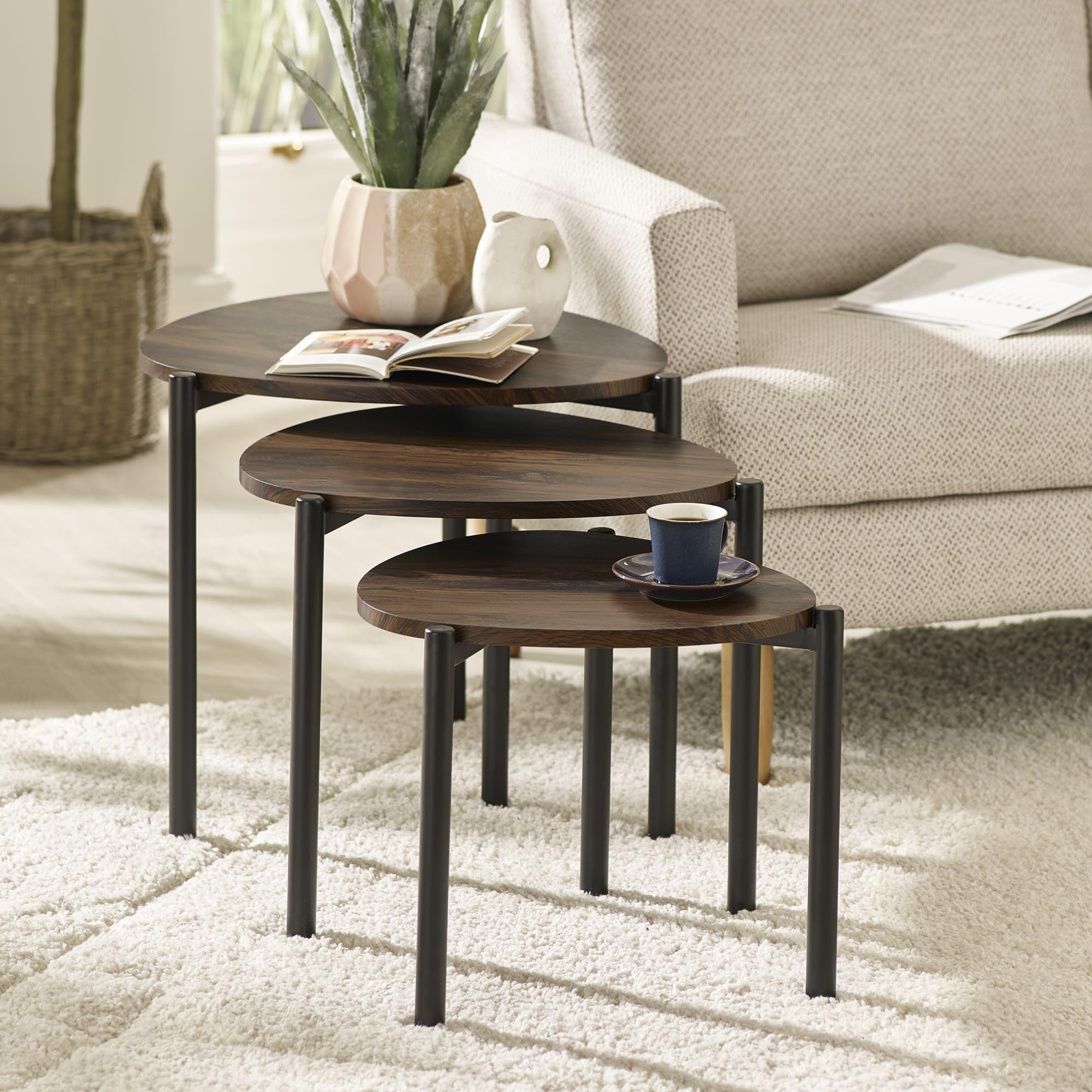 Julian Bowen Lorette Walnut Effect Teardrop Nest of 3 Side Tables