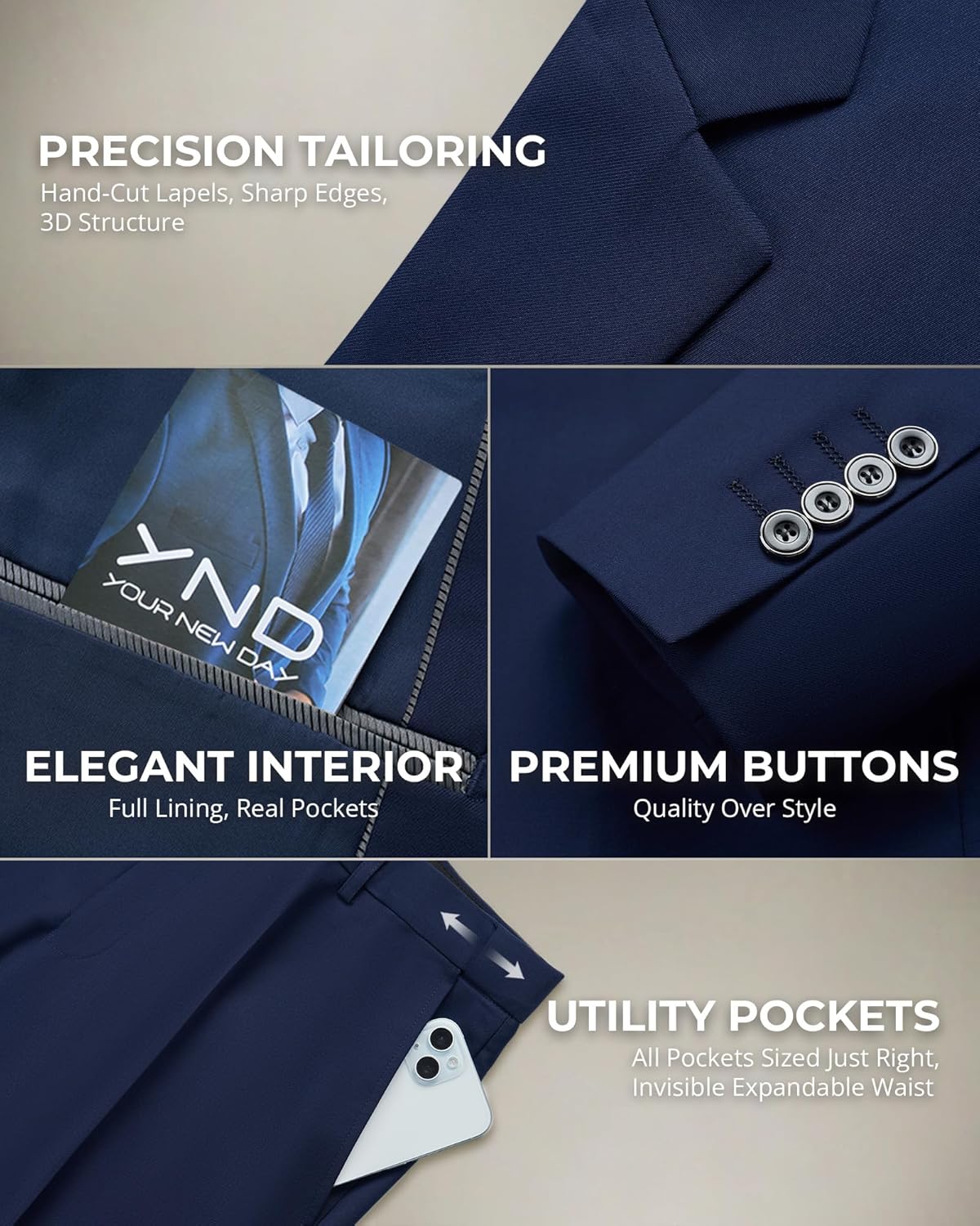 YND Men's 2 Piece Suit with Tie, One Button Slim Fit Solid Jacket and Pants Set, Suits for Men Prom Party Wedding & Business - Image 4