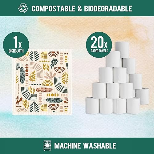 Miniatura 3 de Morigins Paños de cocina suecos para cocina, paquete de 6 paños de cocina suecos minimalistas, paños de esponja de celulosa, toallas de papel