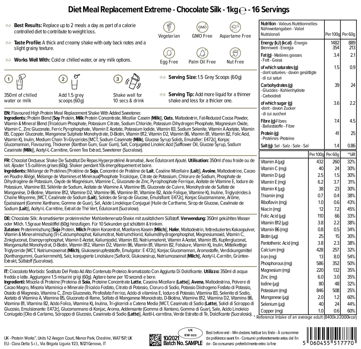 Protein Works | Diet Meal 360 – PLATINUM Innovation, Shake Sostitutivo Pasti Dietetico, Perdita Peso, 26 Vitamine & Minerali, Semi Di Lino, Inulina, Omega‑3, Cioccolato Morbido, 16 Pasti, 1kg
