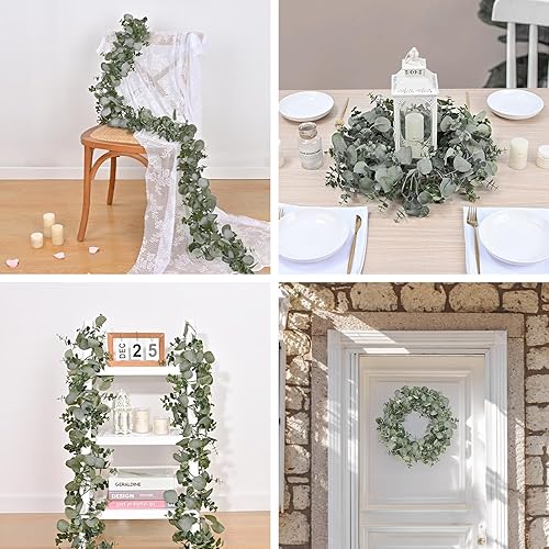 Miniatura 7 de Dolicer Paquete de 2 guirnaldas artificiales de eucalipto de 6 pies, guirnalda de vegetación sintética para colgar hojas de eucalipto de dólar de