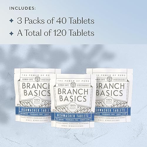 Miniatura 2 de Branch Basics Tabletas para lavavajillas  40 unidades, paquete de 3  Sin plástico, sin fragancia, seguro para el ser humano  Ofrece una limpieza