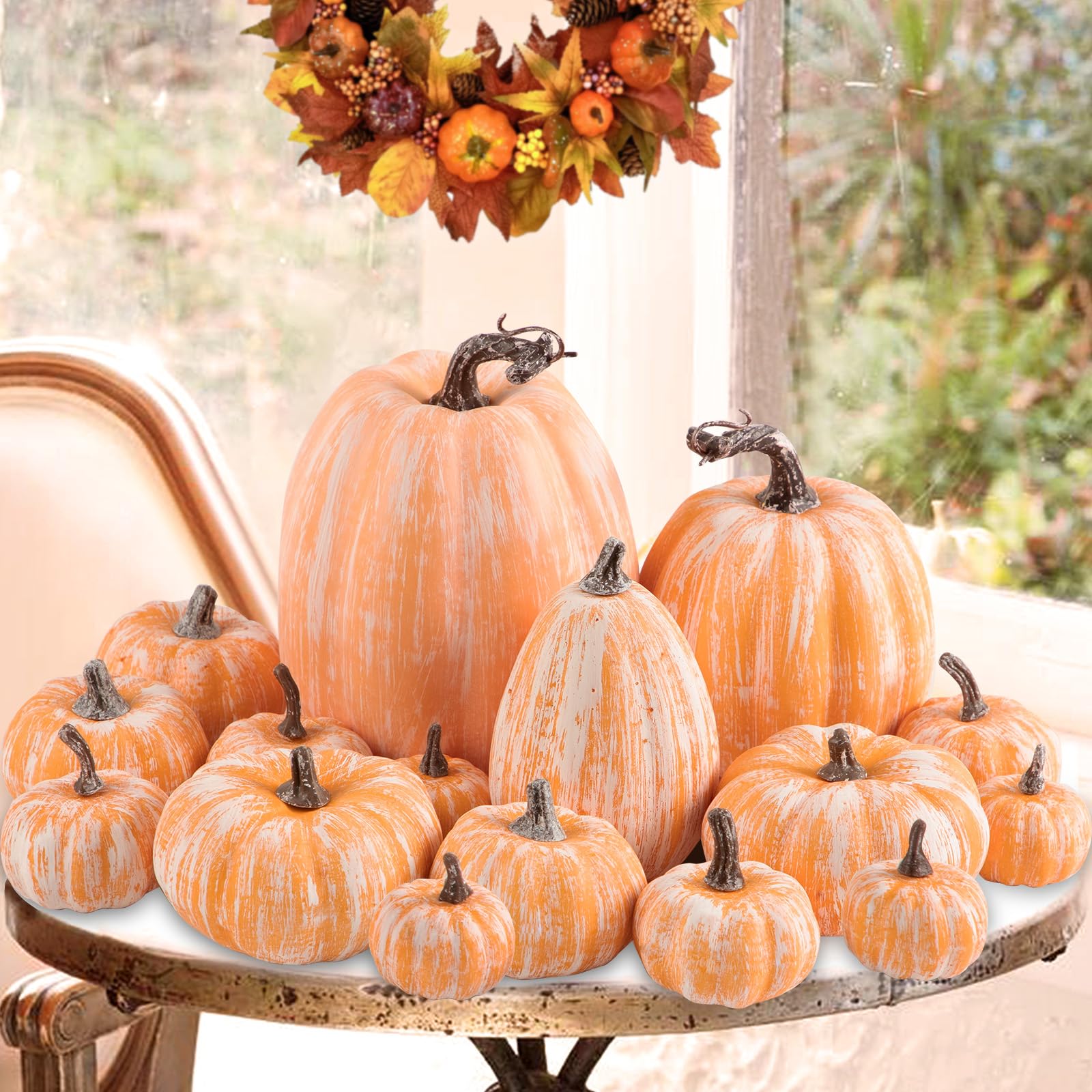 Photo 1 of Ywlake 16 Pcs Artificial Pumpkins - Terracotta, Assorted Sizes