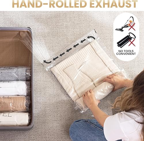 Miniatura 4 de TAILI Paquete de 12 bolsas de compresión de viaje, bolsas enrollables para ahorrar espacio (6 grandes + 6 medianas), no necesita aspiradora,