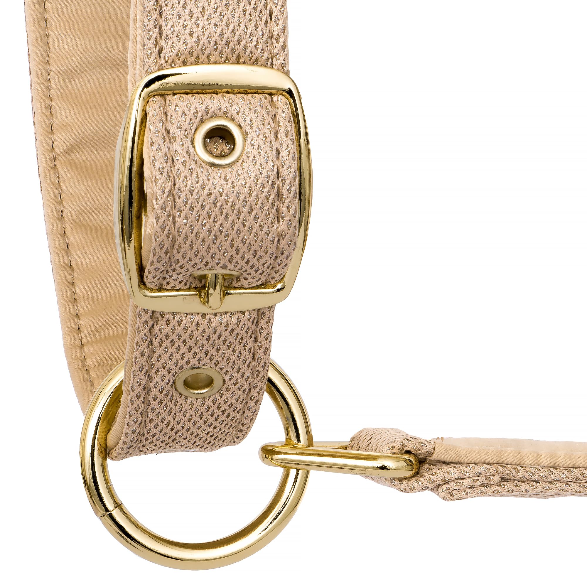 Glitzer Mesh Kopfgeschirr – Verstellbares Halfter für Pferde mit Fauxfur Polsterung – Komfortabel, Atmungsaktiv & Stilvoll - Rotterdam (Beige, Pony)