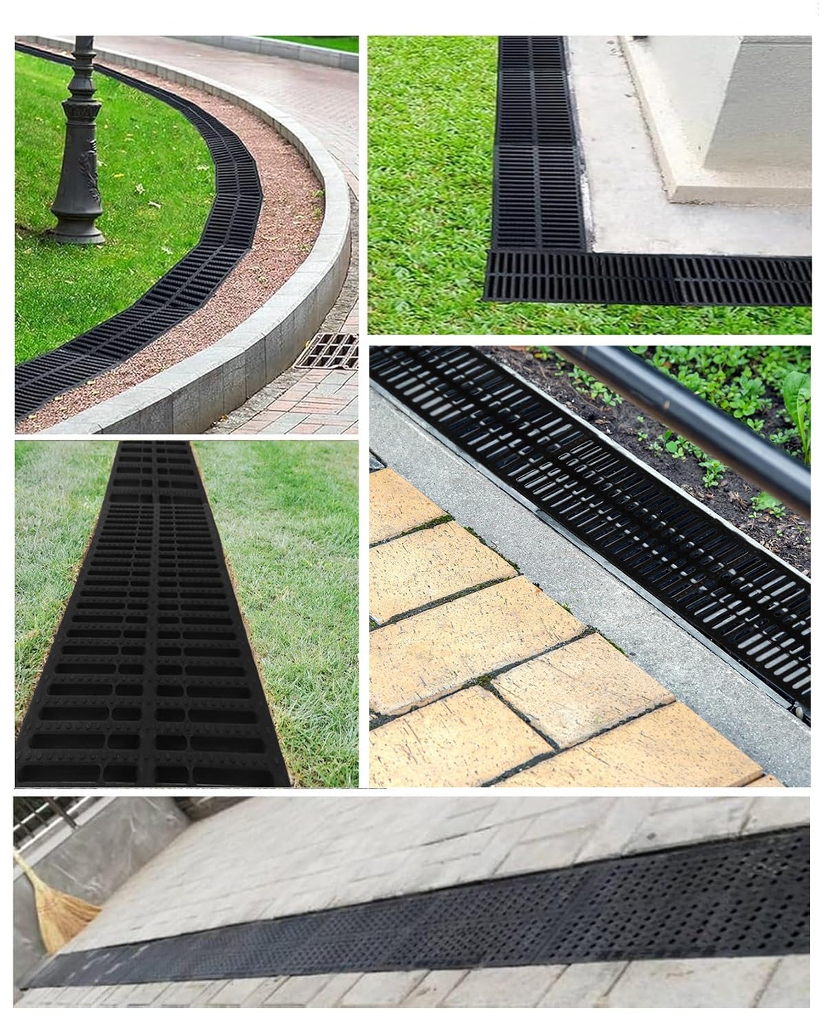 Canaleta de Drenaje Desviador de Rejilla de Drenaje Francés de 4"/ 6"/ 7"/ 8" de Ancho, Cubierta de Zanja Exterior Rectangular Antideslizante para Tormentas de Agua de Lluvia, Tablero de Bajante Prote