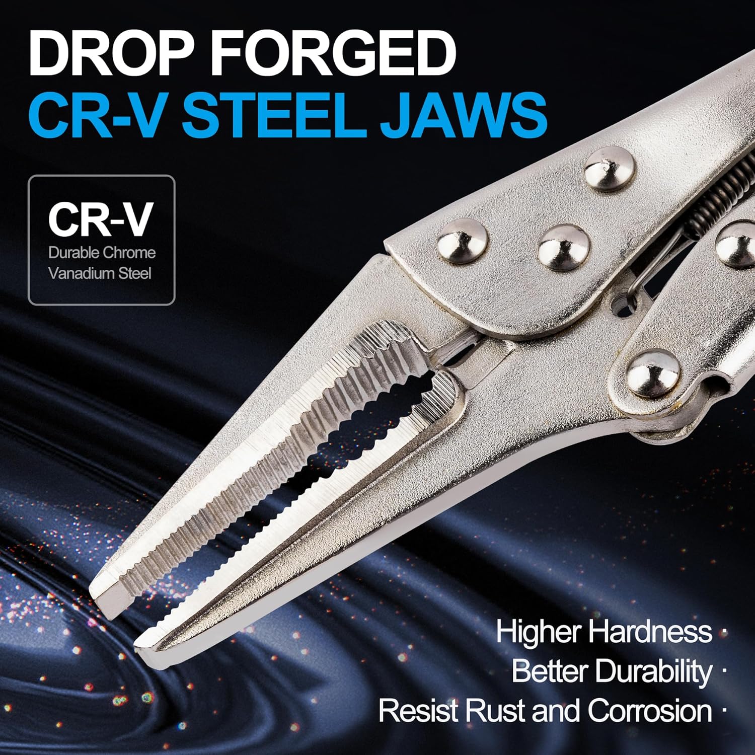 URASISTO 9-Inch Long Nose Locking Pliers, Premium Cr-V Construction, Long Nose Pliers with Wire Cutter for Easy Access to Hard to Reach Areas
