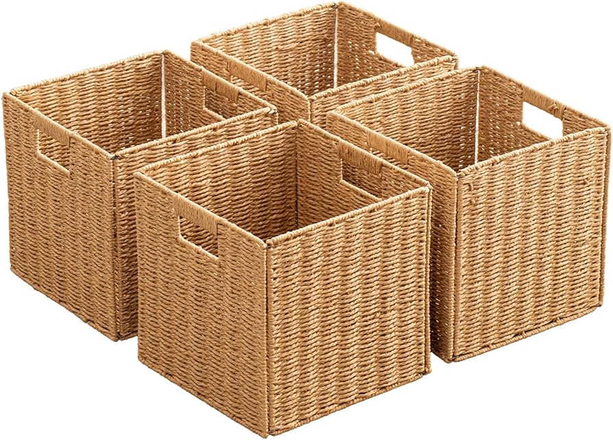 Amazon.com: Foldable Storage Baskets with Handles Paper Rope