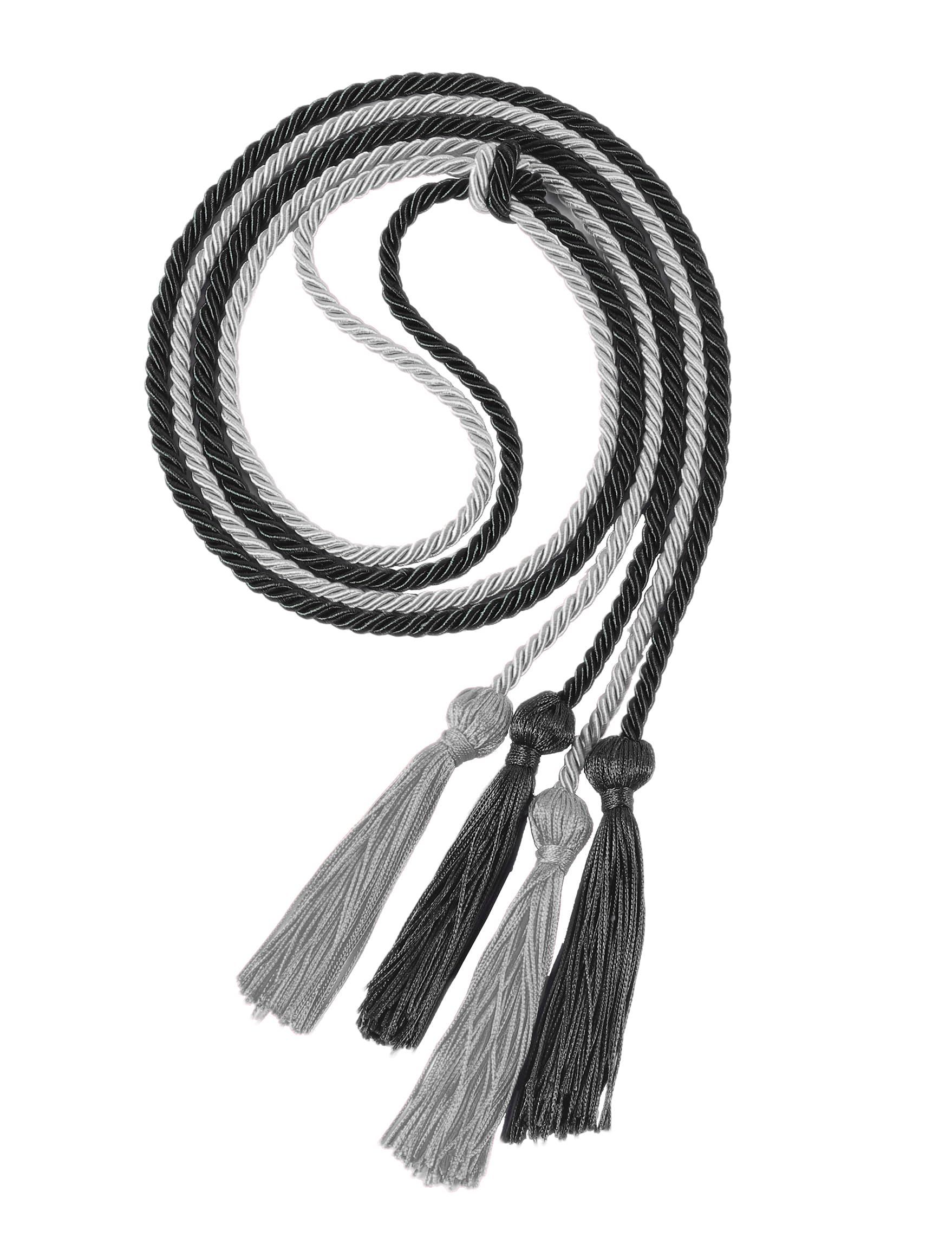 Double Graduation Honor Cords - Black and Silver,68" Long