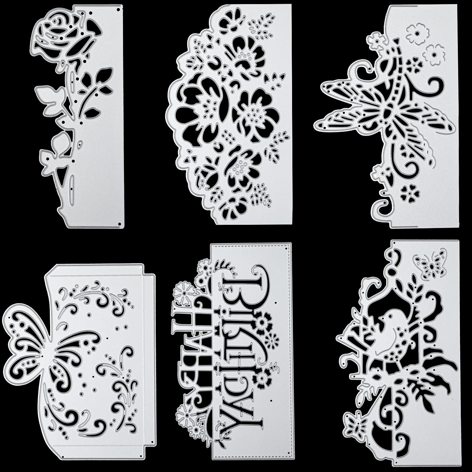 Patelai 6 Pcs Die Cuts for Card Making Metal Die Cut Flower Butterfly Lace Bird Happy Birthday Cutting Dies Embossing Stencil Template for DIY Paper Crafting Scrapbook Album Cards 6 Styles