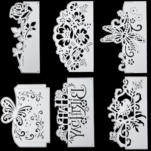 Patelai 6 Pcs Die Cuts for Card Making Metal Die Cut Flower Butterfly Lace Bird Happy Birthday Cutting Embossing Stencil Template for DIY Paper Crafting Scrapbook Album Cards Decoration 6 Styles